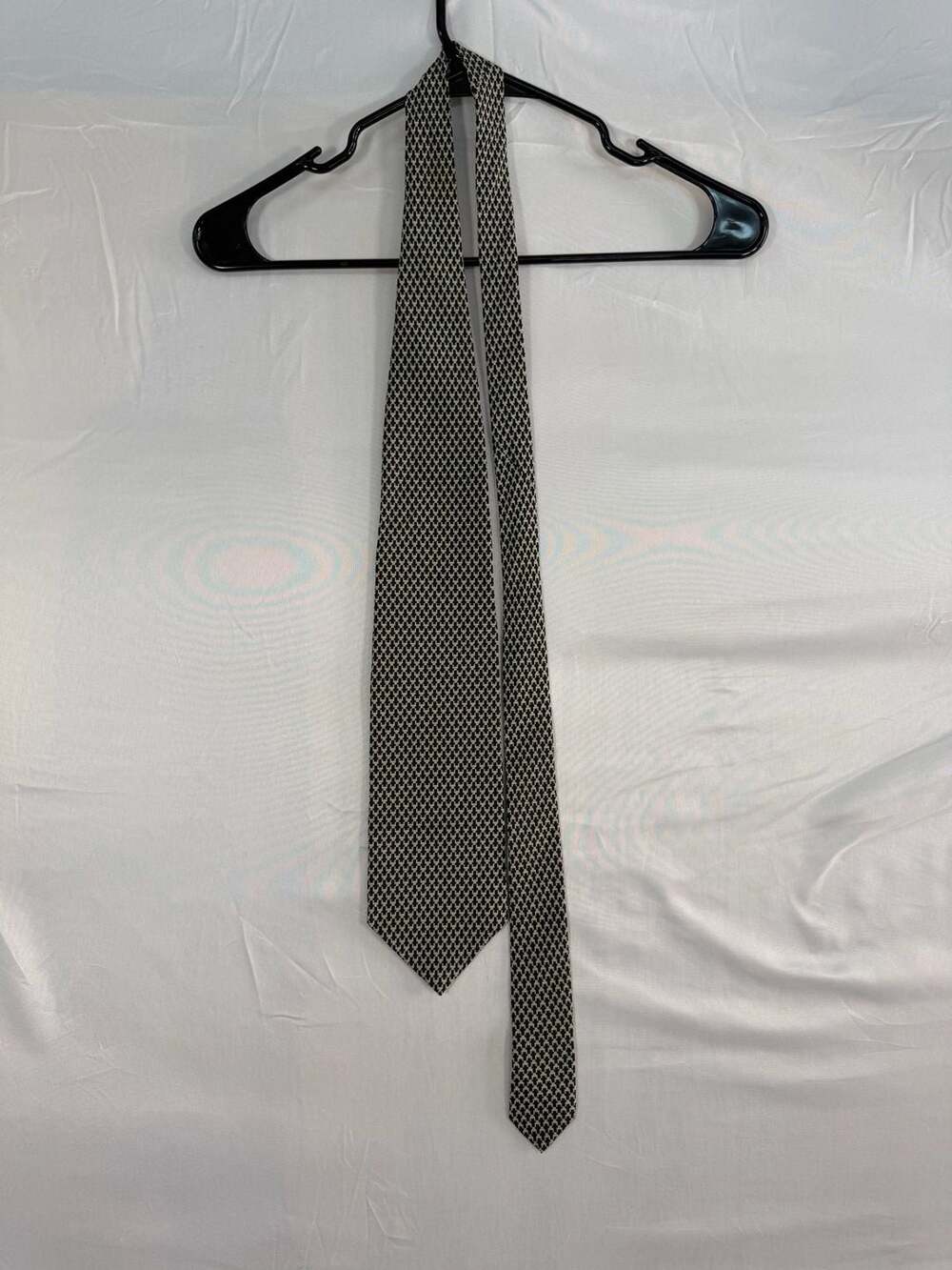 Emporio Armani Silk Necktie Houndstooth Black Beige Pattern Made in Italy